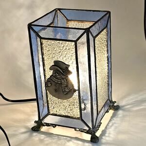 Vintage Stained Glass Snowman Lamp Holiday Decor